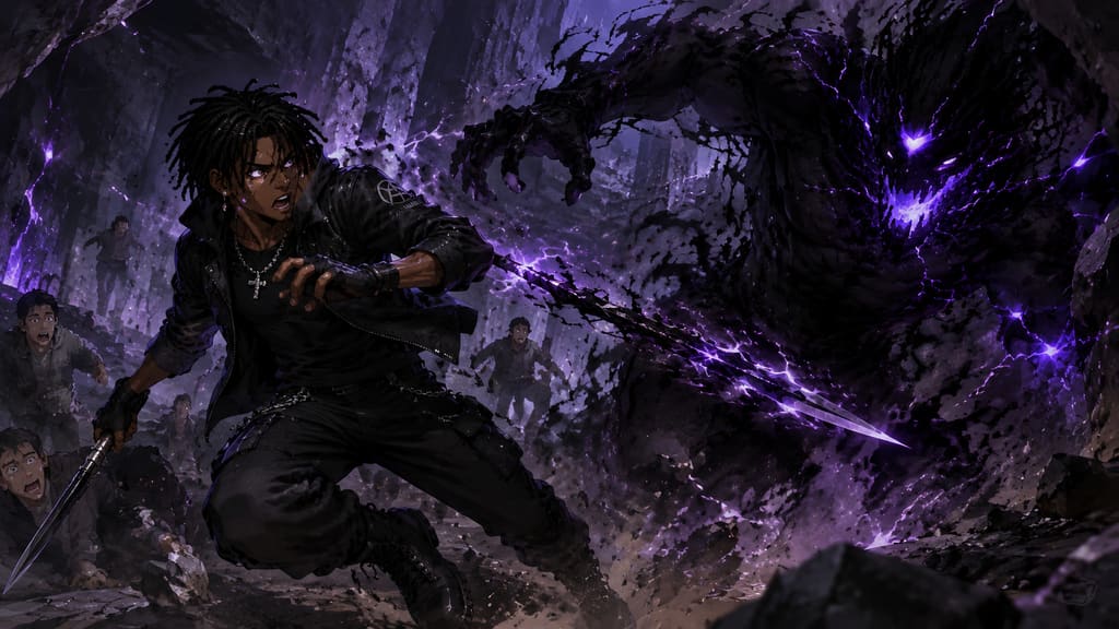 ZERO RANK — Episode 1: Rank Zero — page 2 panel 2: A monster lunges from the darkness. Malik swings first, but his attack barely affects it.