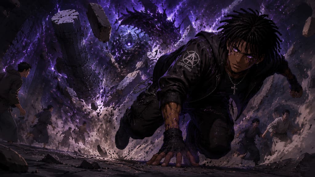 ZERO RANK — Episode 1: Rank Zero — page 3 panel 2: At the final instant, Malik strikes the unstable stone support and dives aside. The rock shelf collapses between him and the monster.
