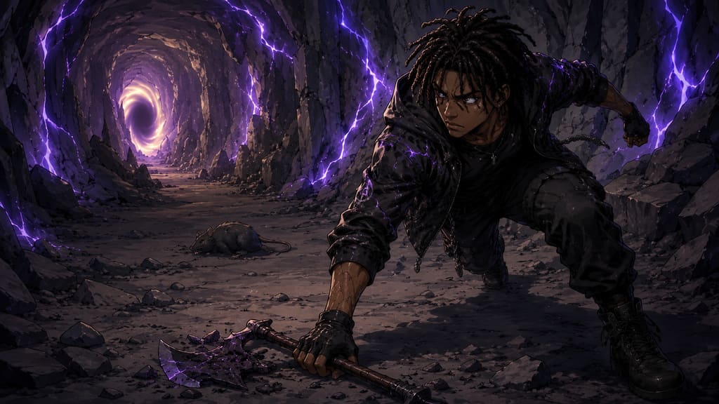 ZERO RANK — Episode 1: Rank Zero — page 5 panel 3: Another growl comes closer. Malik grabs the broken weapon from the ground and forces himself toward the exit.