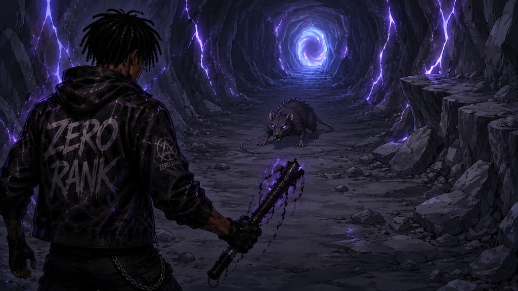 ZERO RANK — Episode 1: Rank Zero — page 6 panel 2: Malik rounds a corner and finds another Fang Rat blocking the path to the exit.