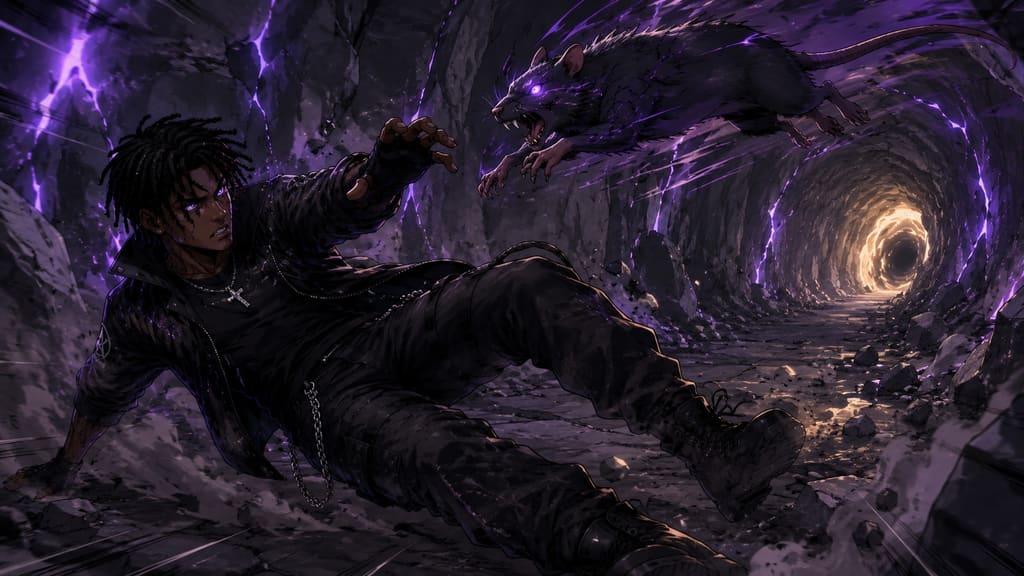 ZERO RANK — Episode 1: Rank Zero — page 6 panel 4: The Fang Rat leaps. Malik twists aside, and its claws miss his face by inches.