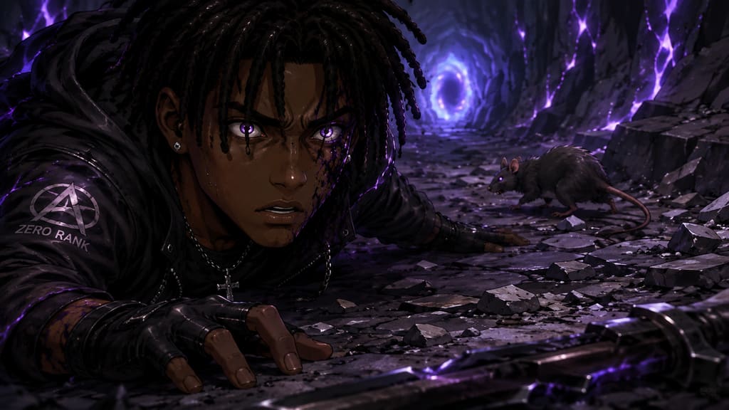 ZERO RANK — Episode 1: Rank Zero — page 6 panel 5: Malik hits the ground and stares after the creature in shock. He dodged it.