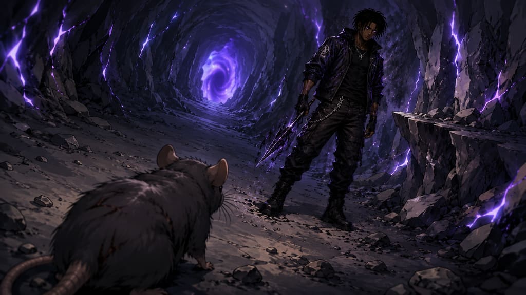 ZERO RANK — Episode 1: Rank Zero — page 6 panel 6: Malik rises. Instead of watching only the claws, he studies the Fang Rat's feet, shoulders, and rhythm.