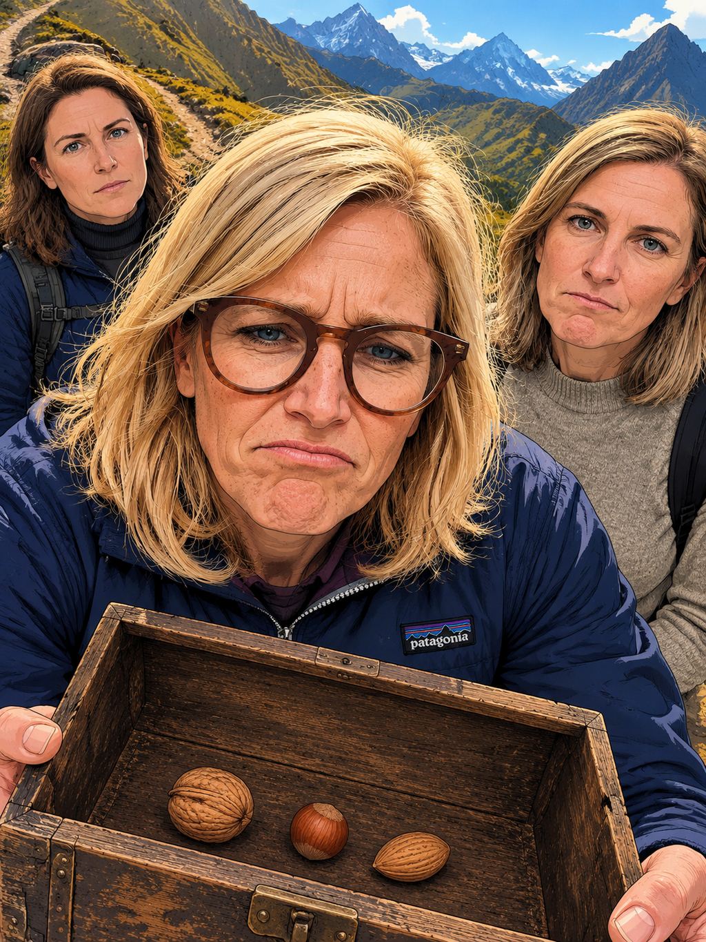 WO STERNE VERSPROCHEN WERDEN — page 6 panel 3: Julie betrachtet die drei gewöhnlichen Nüsse mit tiefer Enttäuschung. Conny steht neben ihr und reagiert trocken auf Julies unerfüllte Erwartungen.