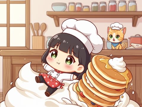 Momo's Pancake Peril — Chibi AI comic by qcrao