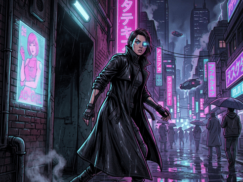 Neon Detective — Cyberpunk AI comic by qcrao