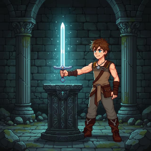 Pixel Art-style AI comic panel 1 — retro 8-bit / 16-bit game-inspired panel generated with Comicory's AI Pixel Art Comic Generator
