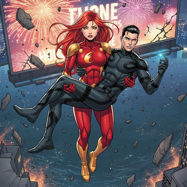 Superhero-style AI comic panel — comic book style art rendered from an uploaded photo generated with Comicory's Comic Photo Filter
