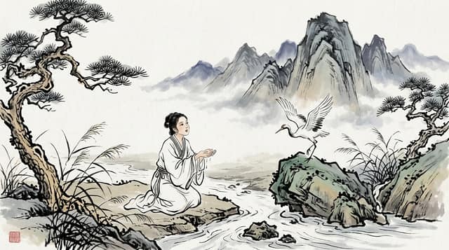 Ink Wash-style AI comic panel 2 — Chinese shanshui ink wash comic panel with calligraphic brushwork and misty mountains generated with Comicory's AI Ink Wash Comic Generator
